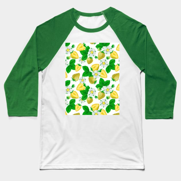 Yellow Strawberries Baseball T-Shirt by katerinamk